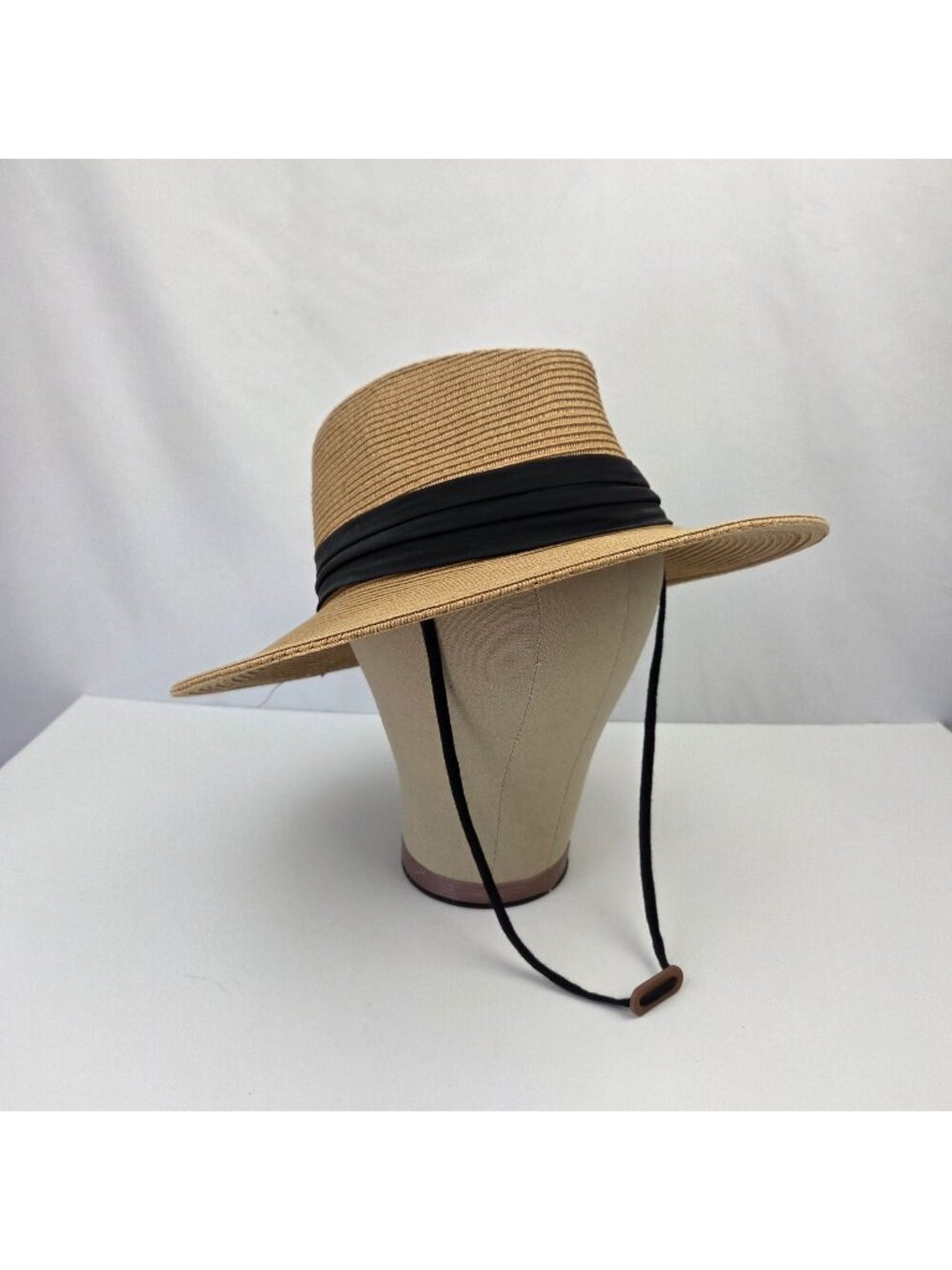 Furtalk Straw Panama Hat With Black Band & Adjustable Chin Strap & Head Band M/L